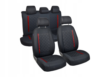 Pokrowce na fotele samochodowe - czarne, w dużą kratkę z pionowym czerwonym paskiem