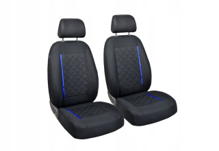 Pokrowce na fotele samochodowe - czarne, z dużą pikowaną kratką i niebieskim paskiem